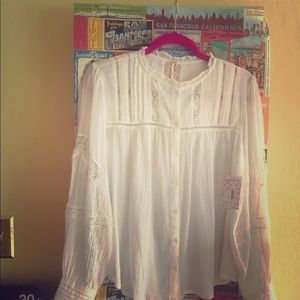 New Free People lace cotton peasant blouse  (XS)